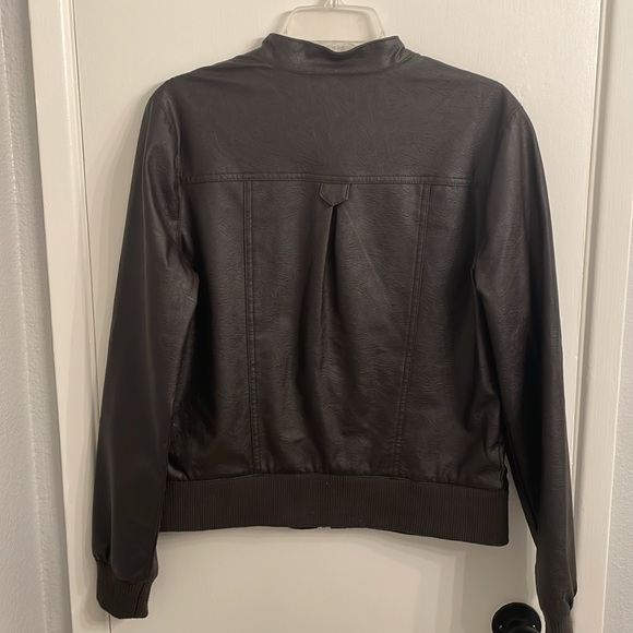 Brown Faux Leather Bomber Jacket - Picture 8 of 9